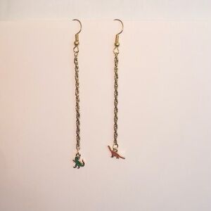 Gold Dinosaur Charm Dangle Earrings